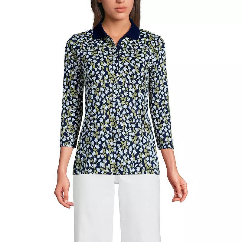 Women's Lands' End Supima Cotton 3/4-Sleeve Polo Shirt,  Product Image