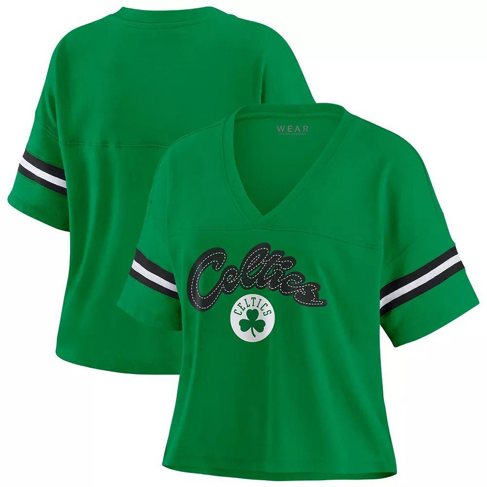Women's WEAR by Erin Andrews Kelly Green Boston Celtics Plus Size Color Block Boxy V-Neck T-Shirt, Size: 3XL Product Image