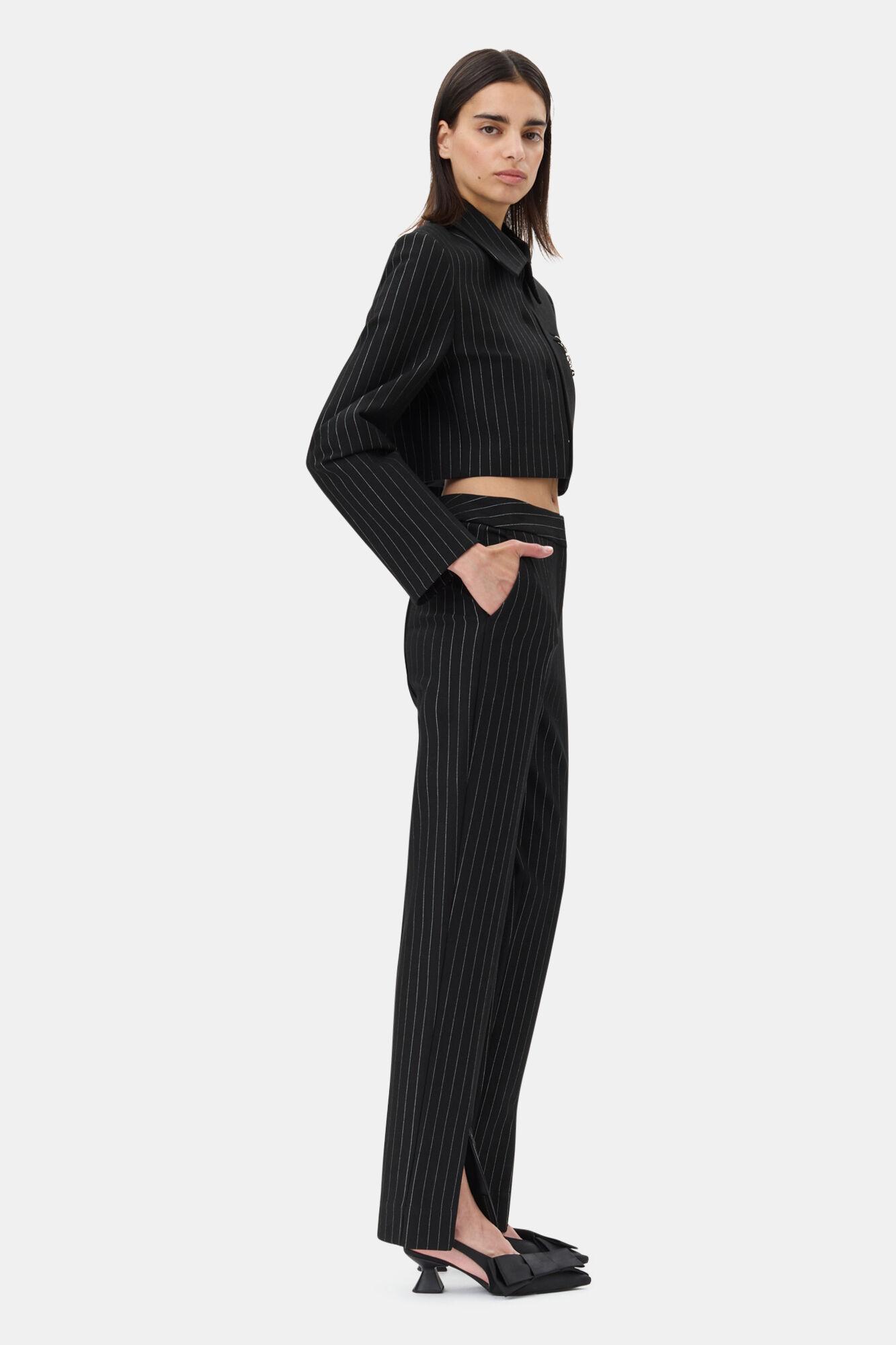 Black Pinstriped Cropped Blazer Product Image