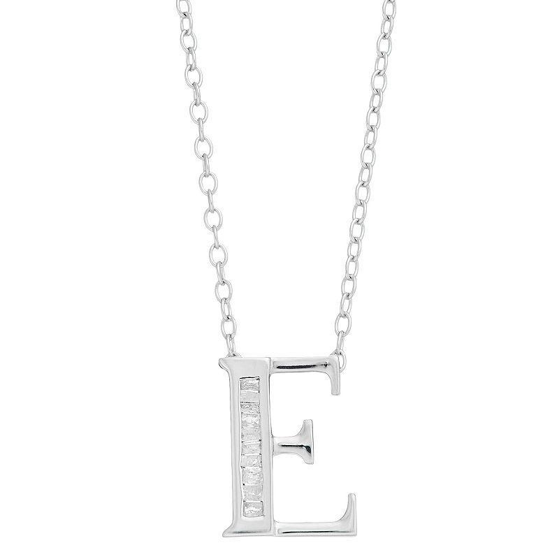 Sterling Silver Baguette Diamond Initial Pendant Necklace, Womens Product Image