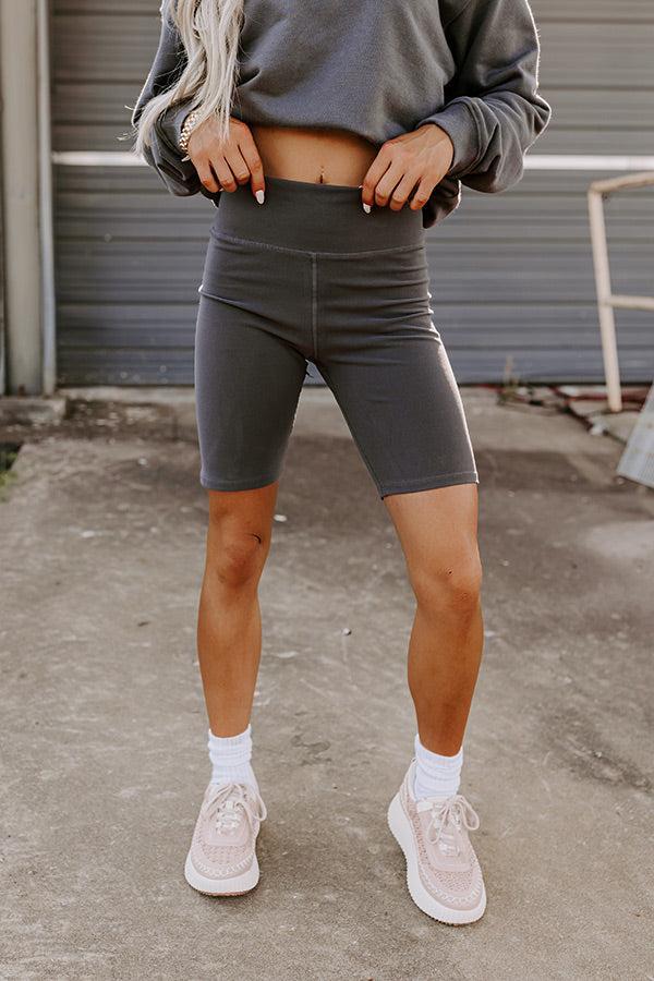 Sporty Spice Butter Soft High Waist Biker Shorts In Charcoal Product Image