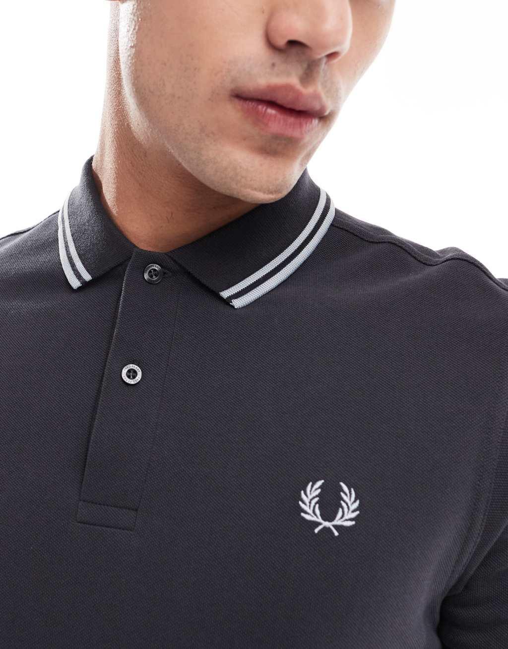 Fred Perry twin tipped polo shirt in dark grey Product Image