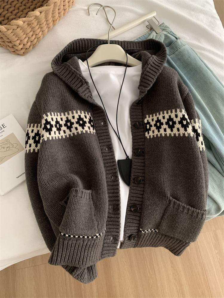 Patterned Hood Cardigan Product Image