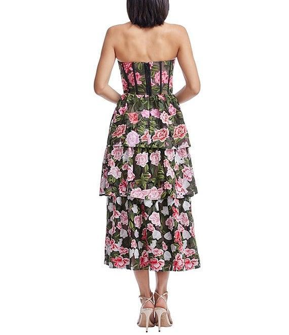 Dress the Population Teigan Sweetheart Corset Tiered Floral Embroidered Fit & Flare Midi Dress Product Image