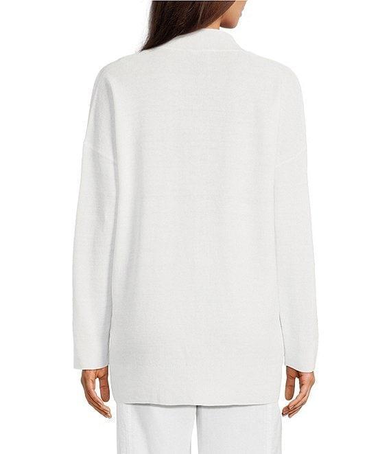 Eileen Fisher Organic Linen Blend Ribbed Trim Open Front Long Sleeve Cardigan Product Image