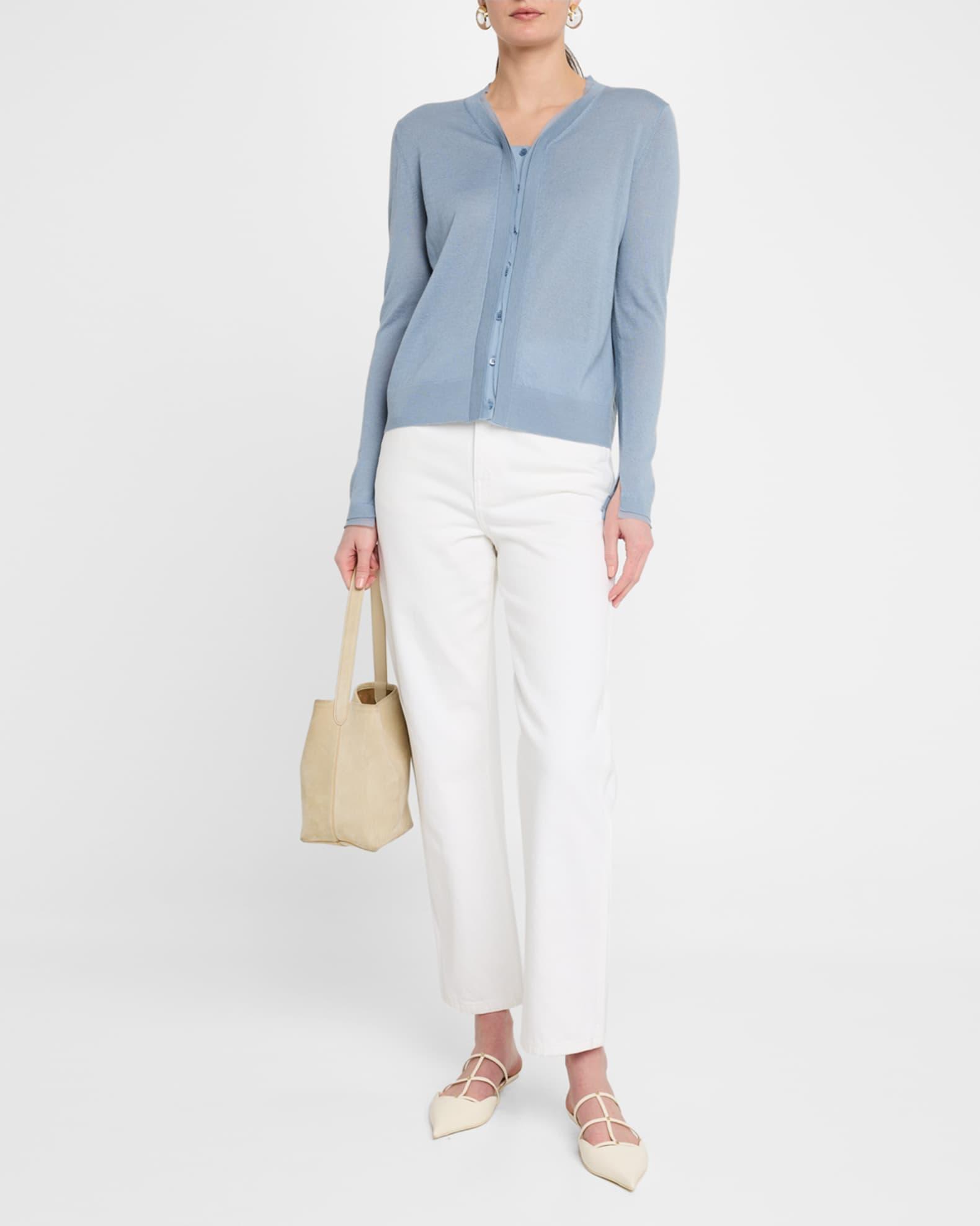 Chiffon-Trim Cashmere Cardigan Product Image