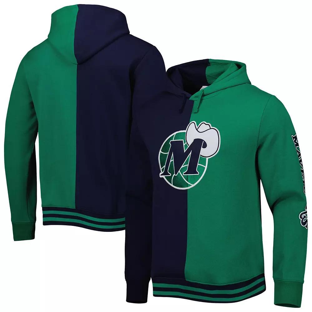 Men's Mitchell & Ness Navy/Green Dallas Mavericks Hardwood Classics Split Pullover Hoodie, Size: 4XL, Blue Product Image