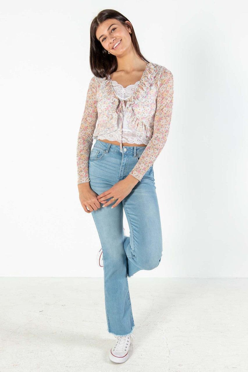Floral Mesh Tie Front Top Product Image