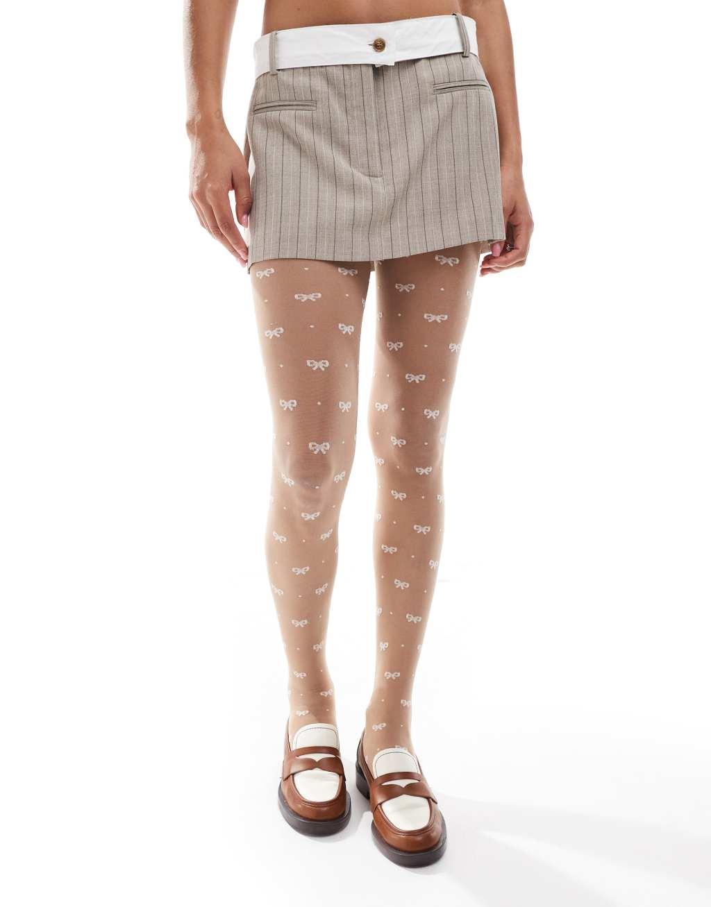 ASOS DESIGN bow and dot tights in white Product Image