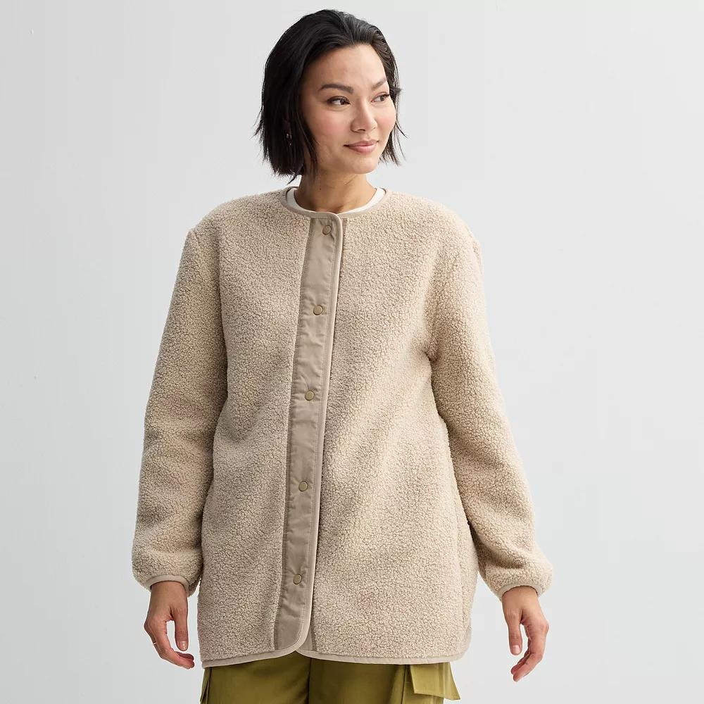 Women's Fourth + Bay Sherpa Long Jacket, Size: Large, Beige Product Image