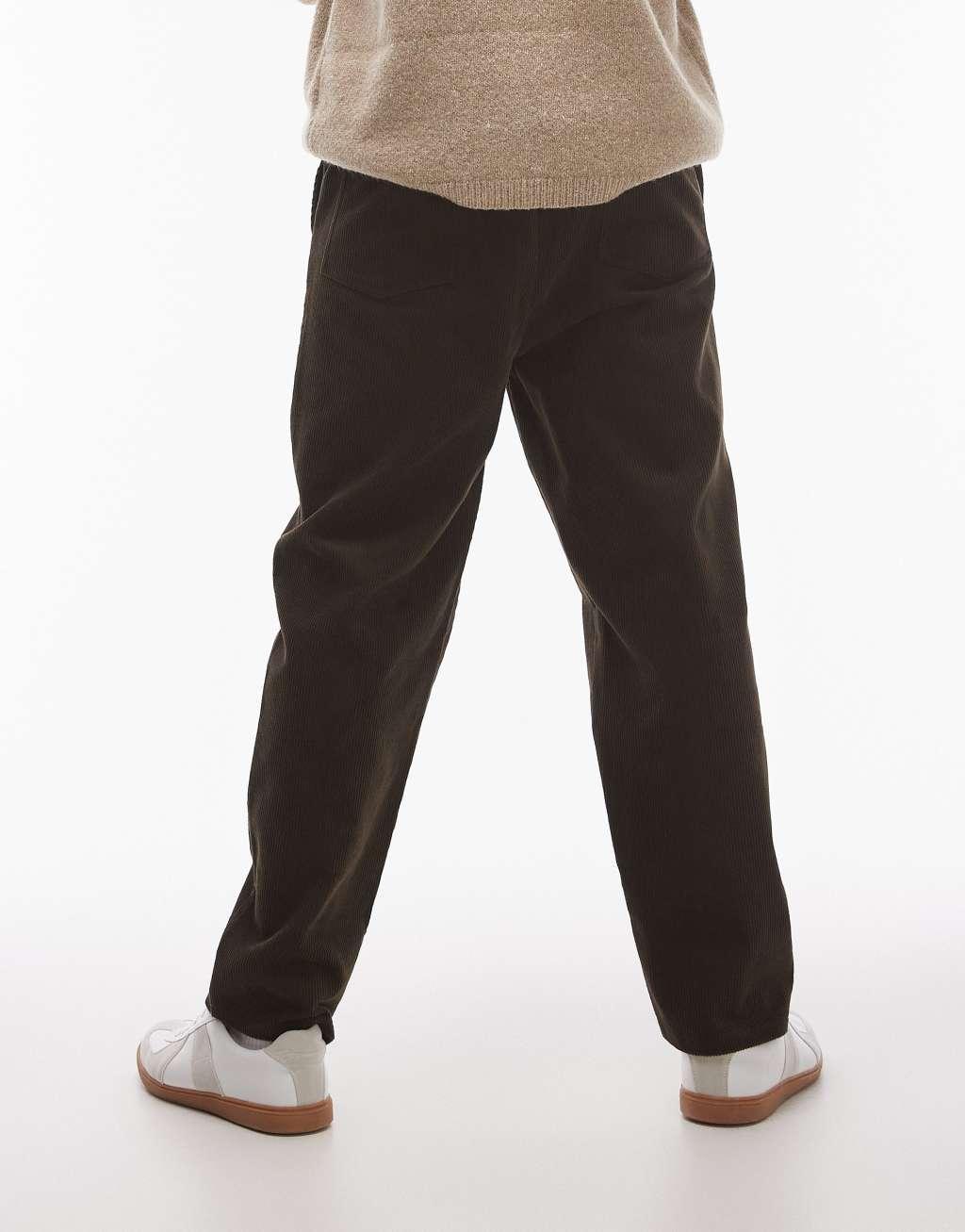 Topman tapered cord pants in brown Product Image