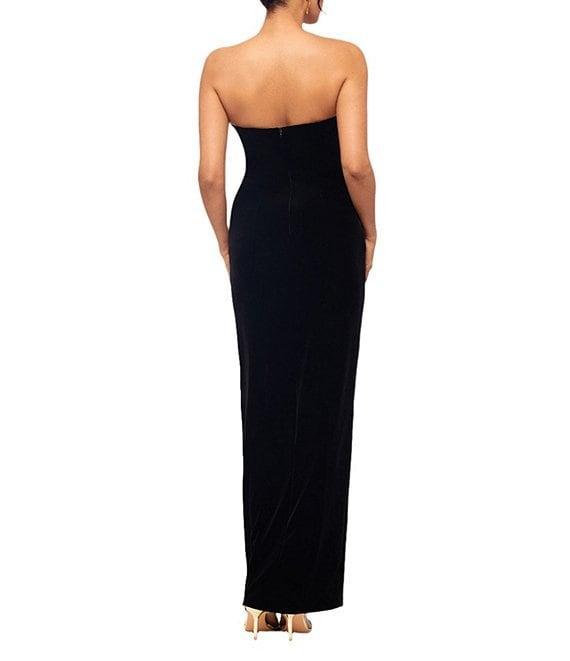 Betsy & Adam Petite Size Velvet Strapless Tuxedo Sleeveless Gown Product Image