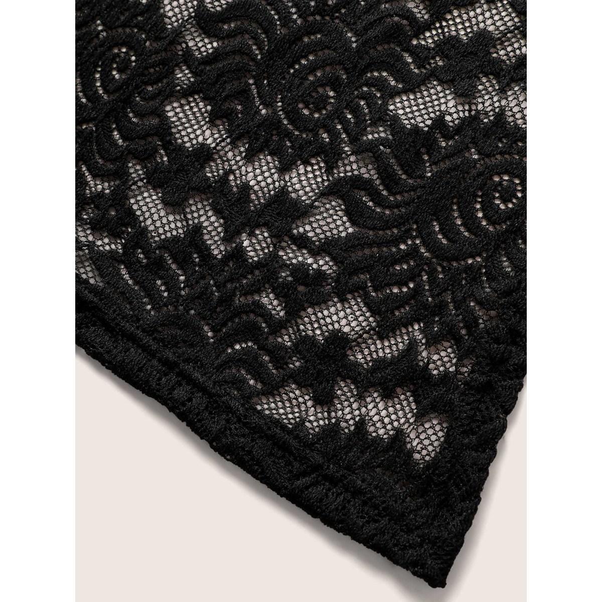 Plus Size V Neck Lace Insert Gathered Swim Top Women's Swimwear Black Beach Twist High stretch Bodycon V-neck Curve Swim Tops BloomChic 28/5X Product Image