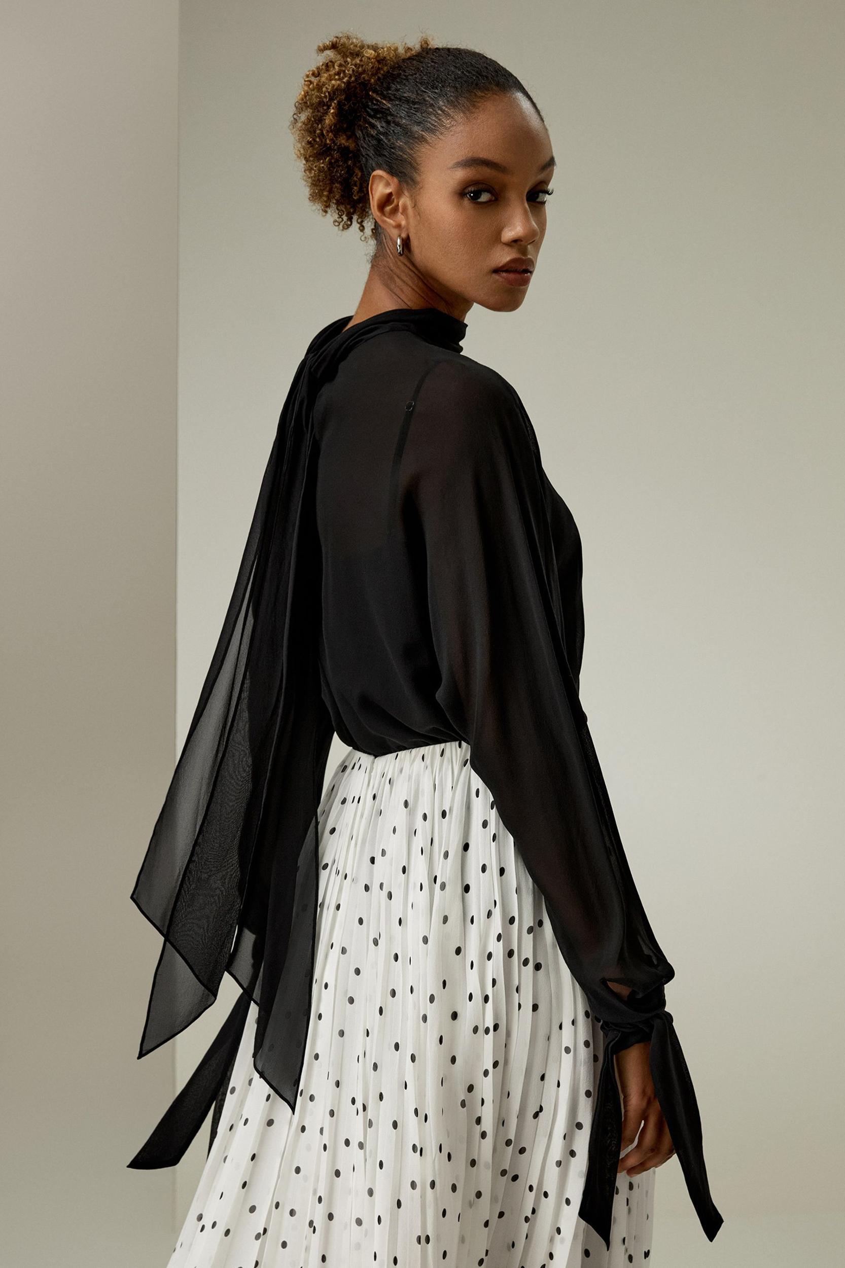 LILYSILK Women's Batwing Sleeve Chiffon Blouse Set, Black XL - Flowy, Elegant Top for Parties & Vacations Product Image