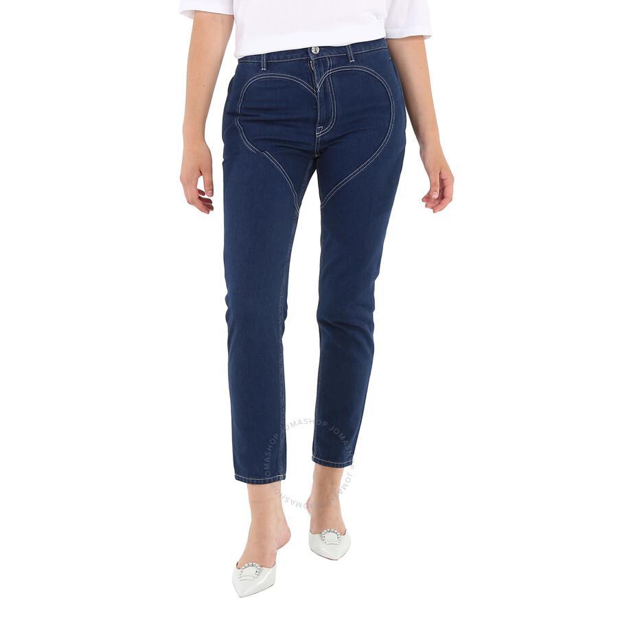 BURBERRY Ladies Dark Canvas Blue Heart-motif Skinny Jeans Product Image