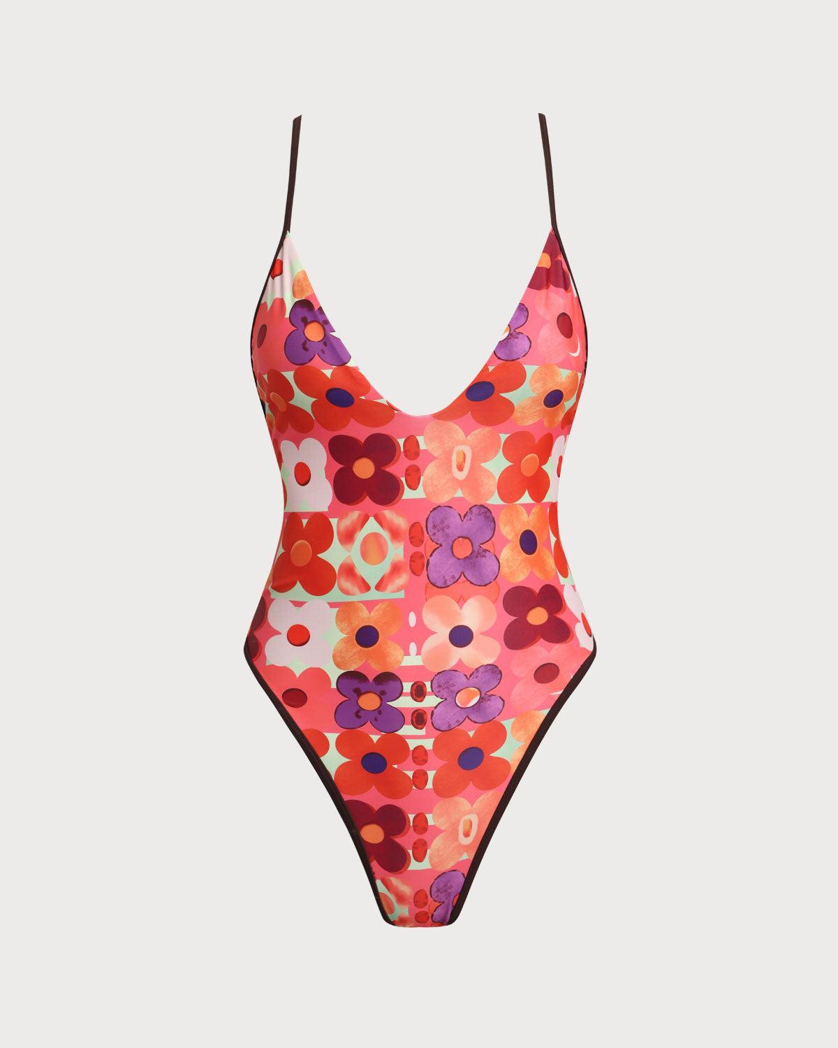 Red Floral One-Piece Swimsuit Product Image
