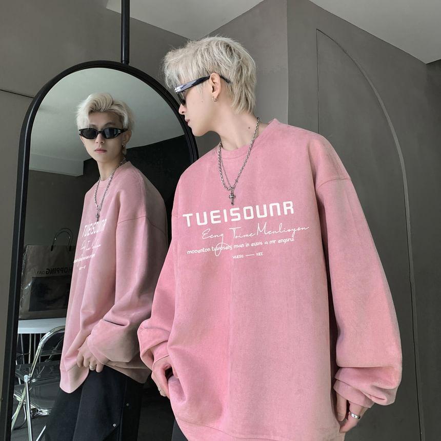 Crew Neck Lettering Oversized Sweatshirt Product Image