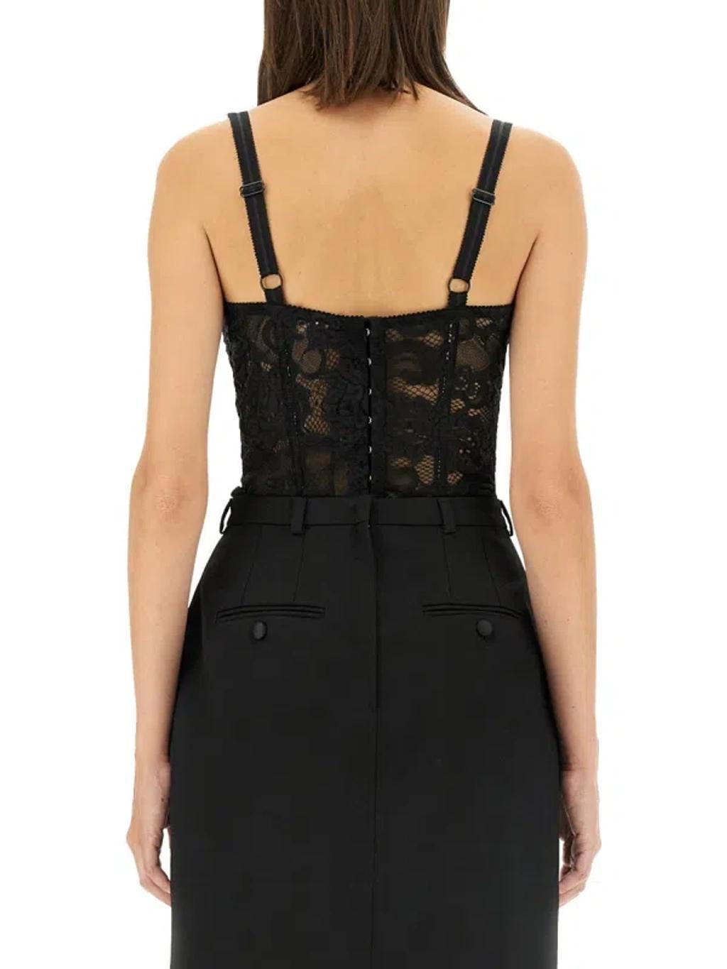 DOLCE & GABBANA Black Lace And Satin Bralette Camisole Product Image