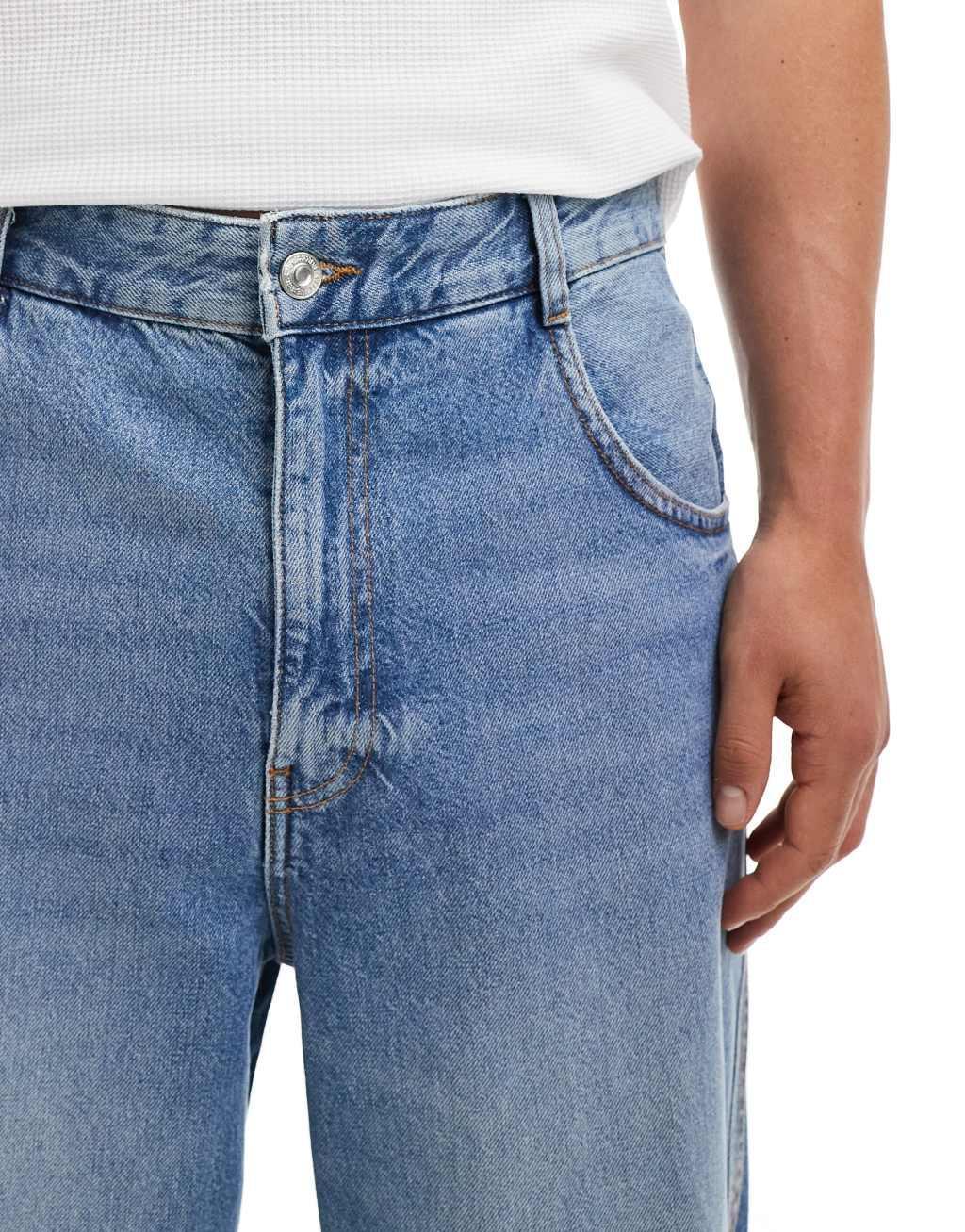 Bershka twisted seam baggy jeans in blue Product Image