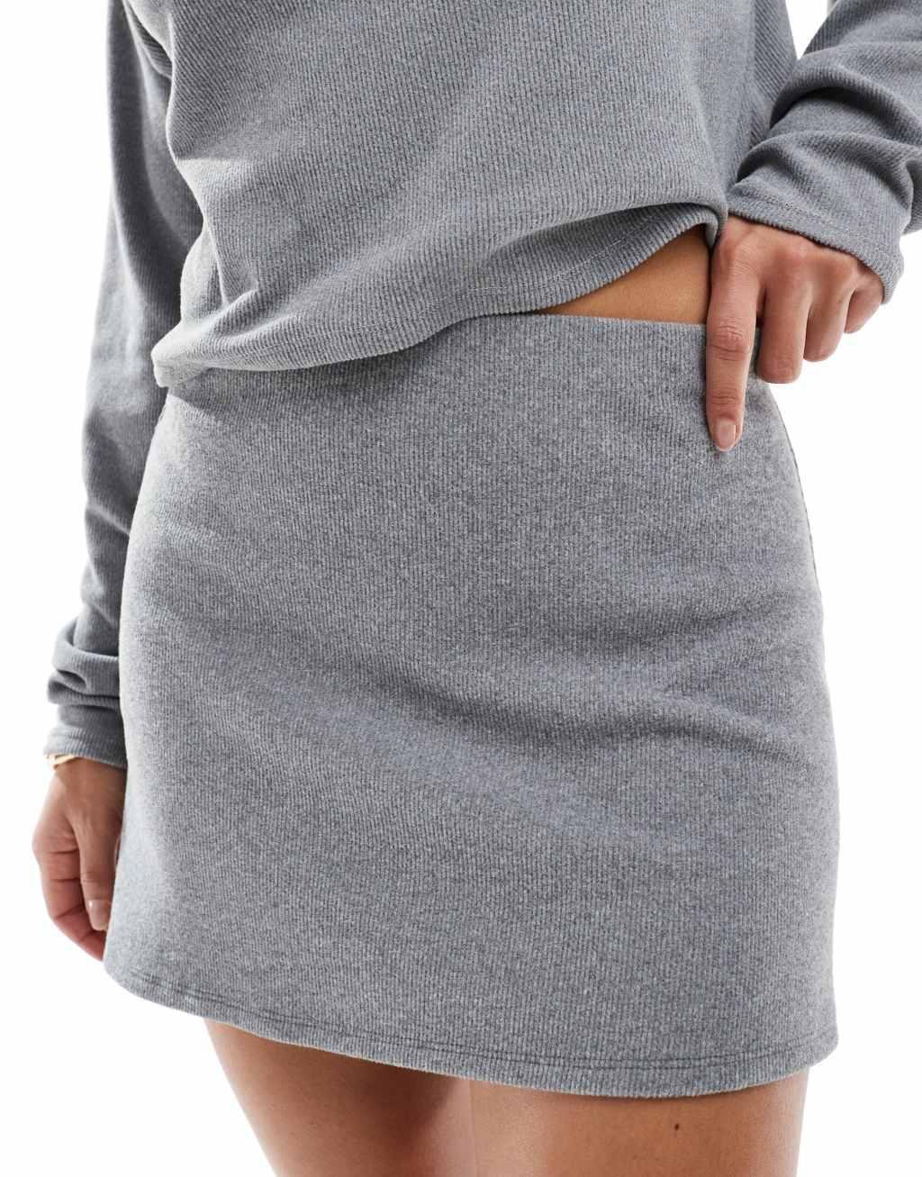 Miss Selfridge rib knit mini skort in gray Product Image