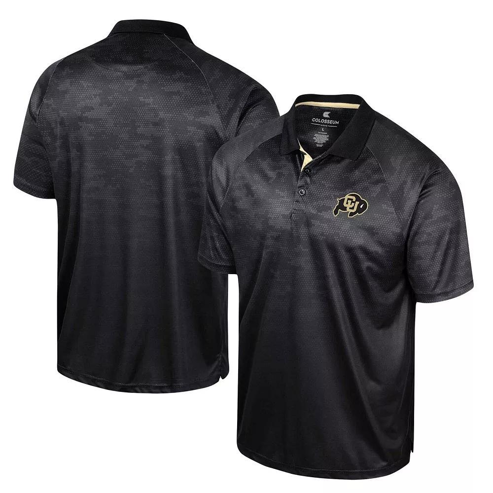 Men's Colosseum Black Colorado Buffaloes Honeycomb Raglan Polo,  Product Image