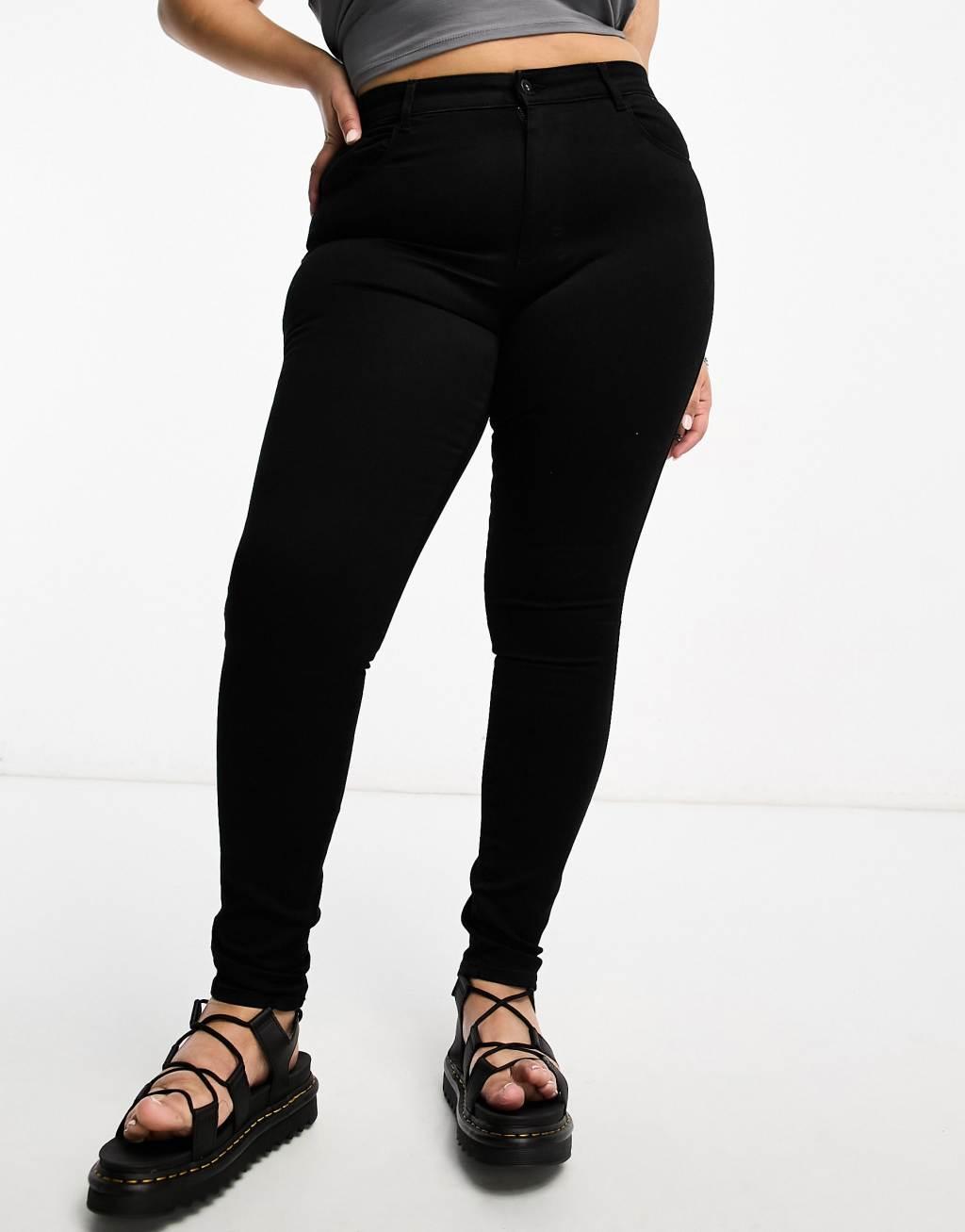 Only Curve Augusta high waisted skinny jeans in black  Product Image