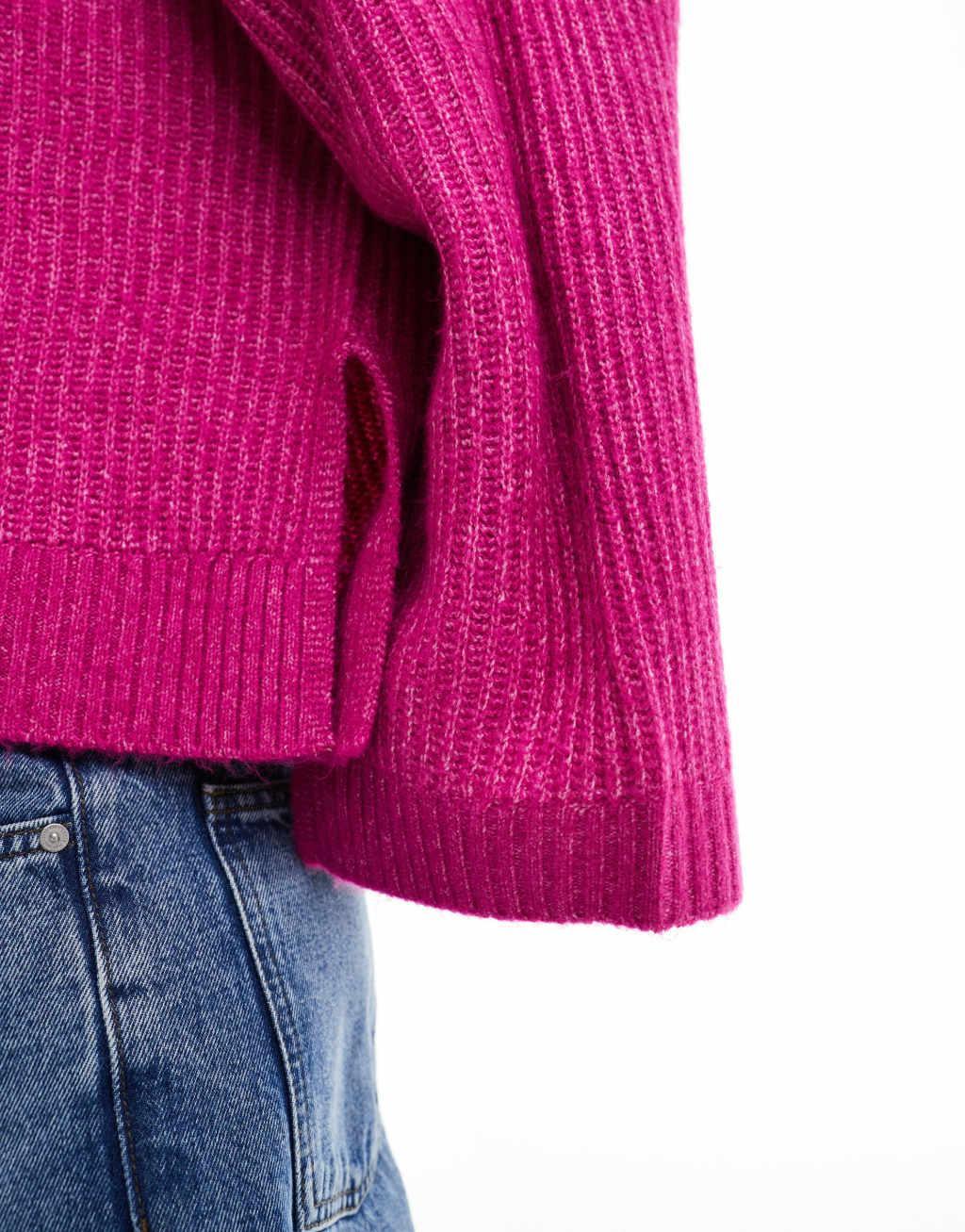 JJXX fluffy cropped ribbed sweater in pink Product Image