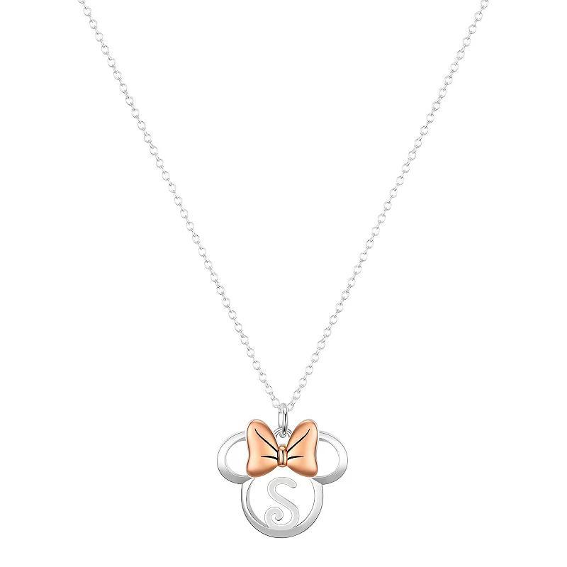 Disneys Minnie Mouse Fine Silver Plated Initial Pendant Necklace, Womens Product Image