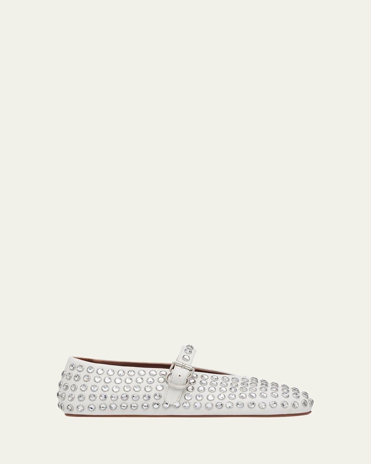 Leather Mary Jane Flats With Allover Studs Product Image
