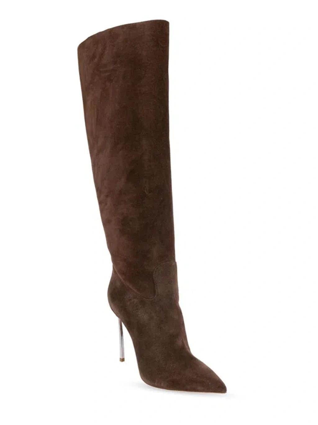 CASADEI 100mm Blade Suede Boots In Brown Product Image