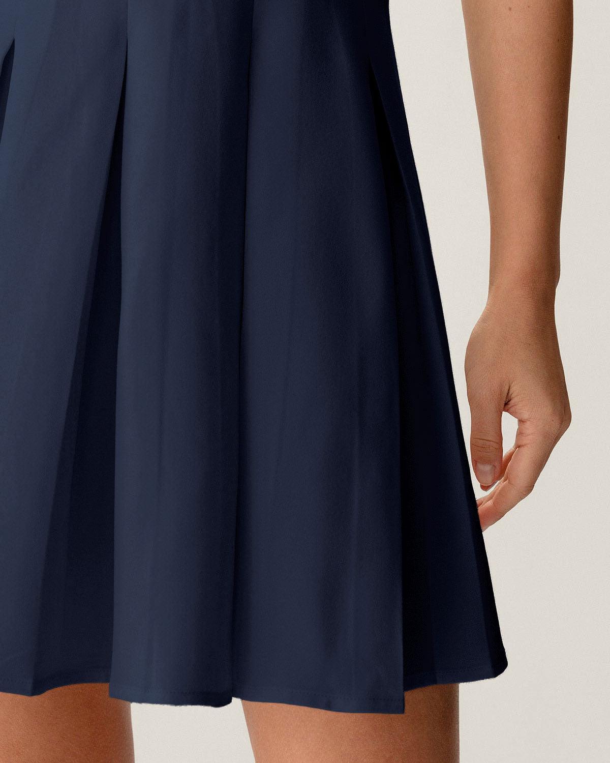 Navy Button Pleated Mini Dress Product Image