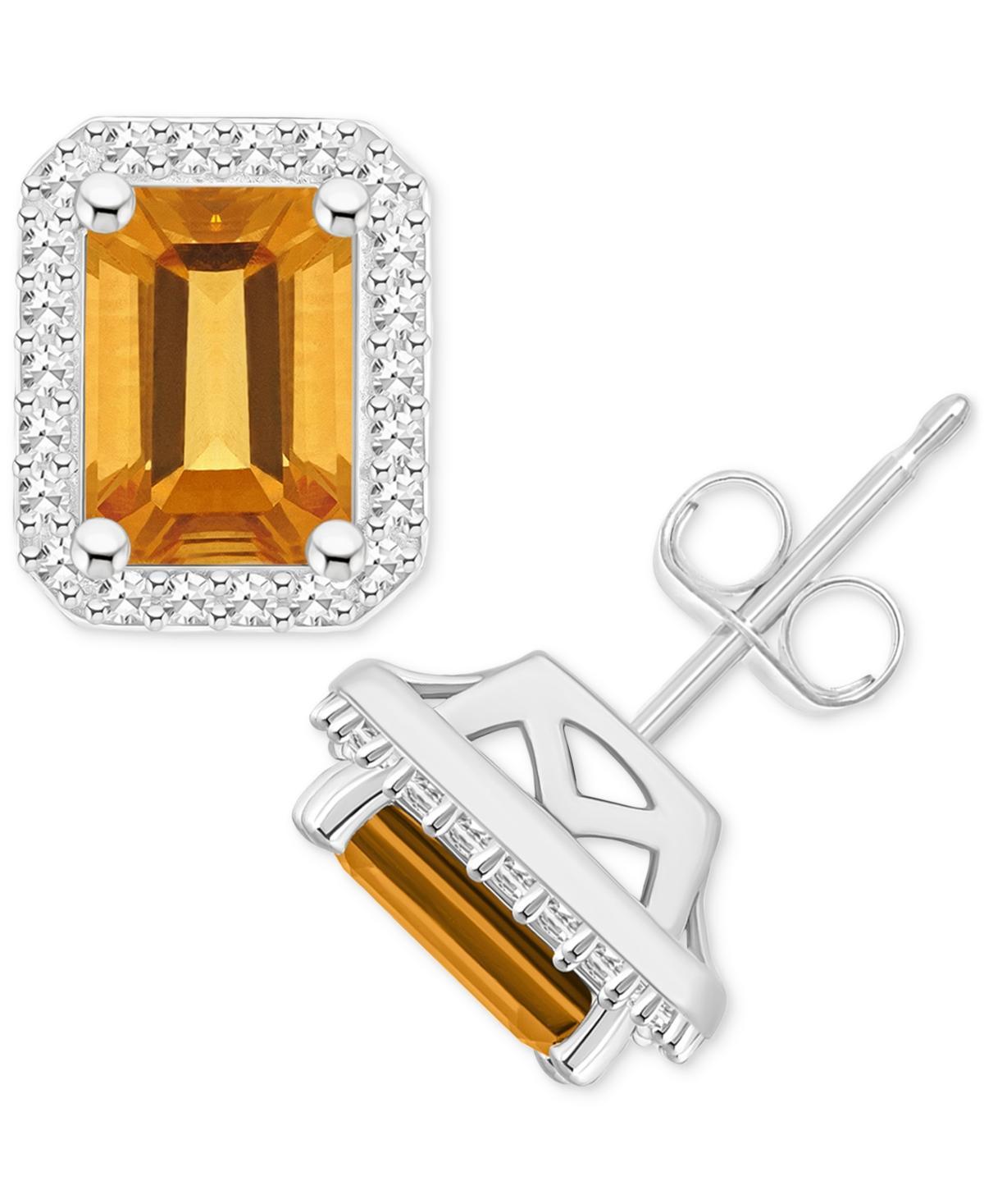 Celebration Gems Sterling Silver Gemstone & 1/5 Carat T.W. Diamond Halo Stud Earrings, Womens, Citrine Product Image