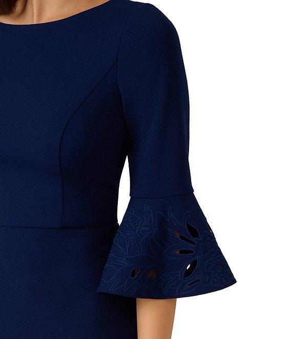 Adrianna Papell Crepe Floral Cutout Boat Neck 3/4 Sleeve Sheath Mini Dress Product Image