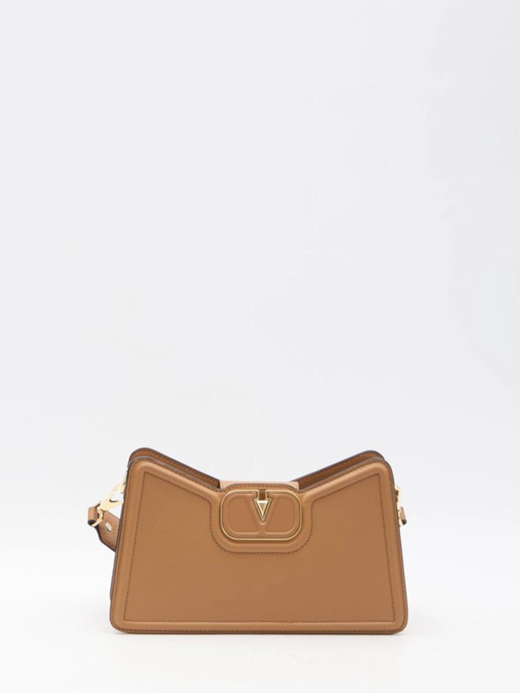 VALENTINO GARAVANI Vlogo Leather Shoulder Bag In Brown Product Image