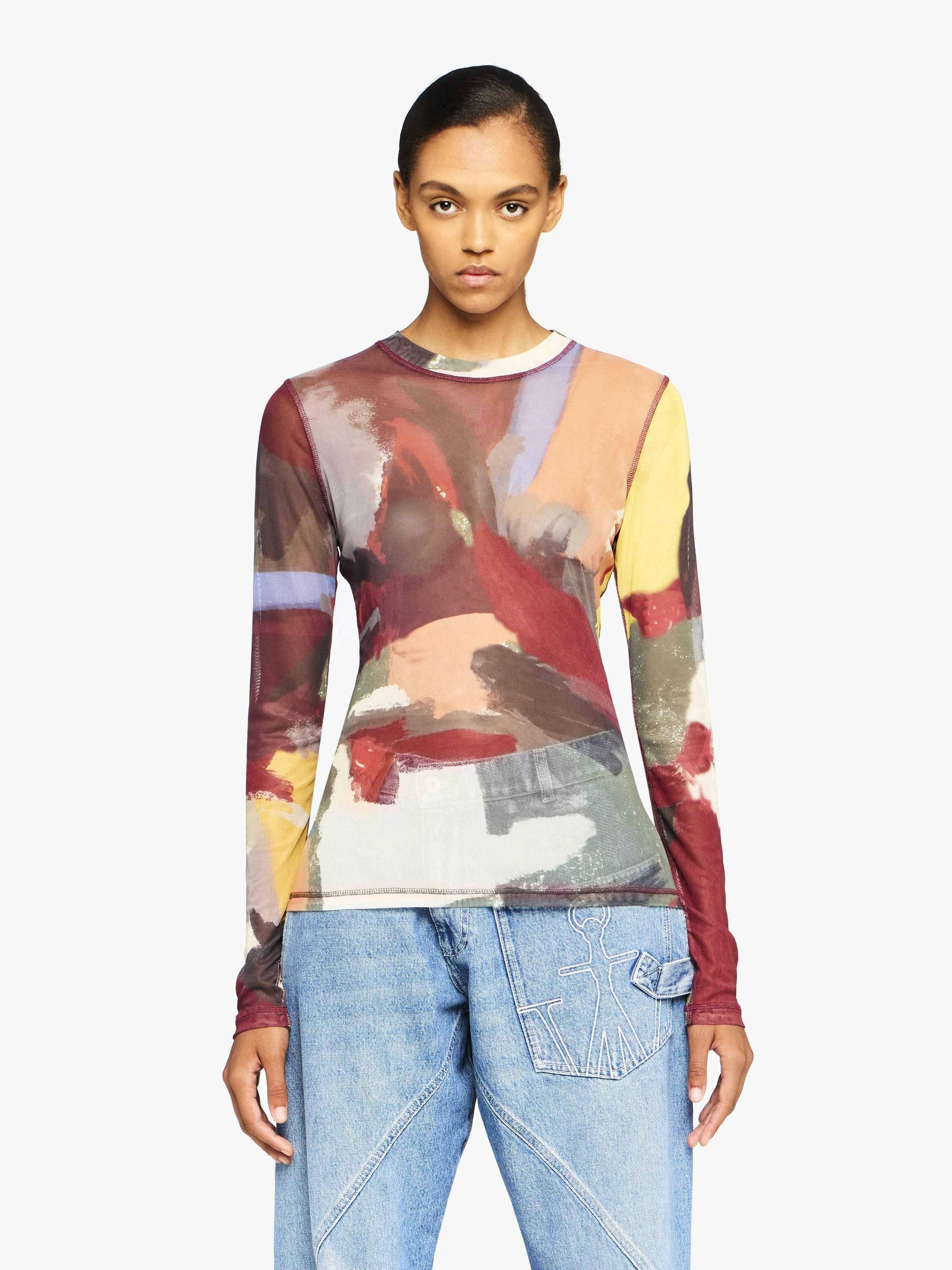 'ABSTRACT' PRINT - SHEER LONG SLEEVE TOP Product Image