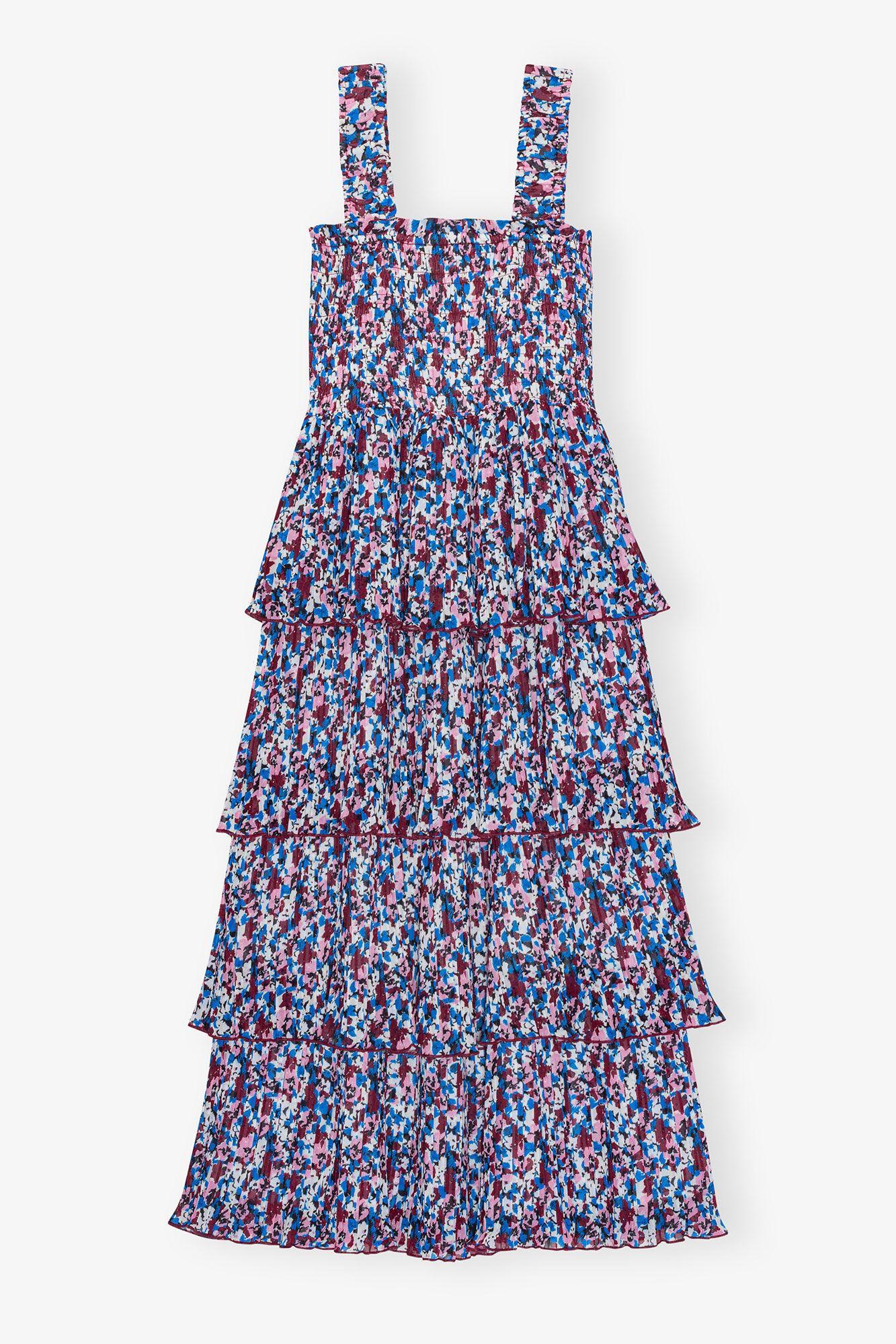 Multicolour Pleated Georgette Flounce Smock Midi Dress Product Image