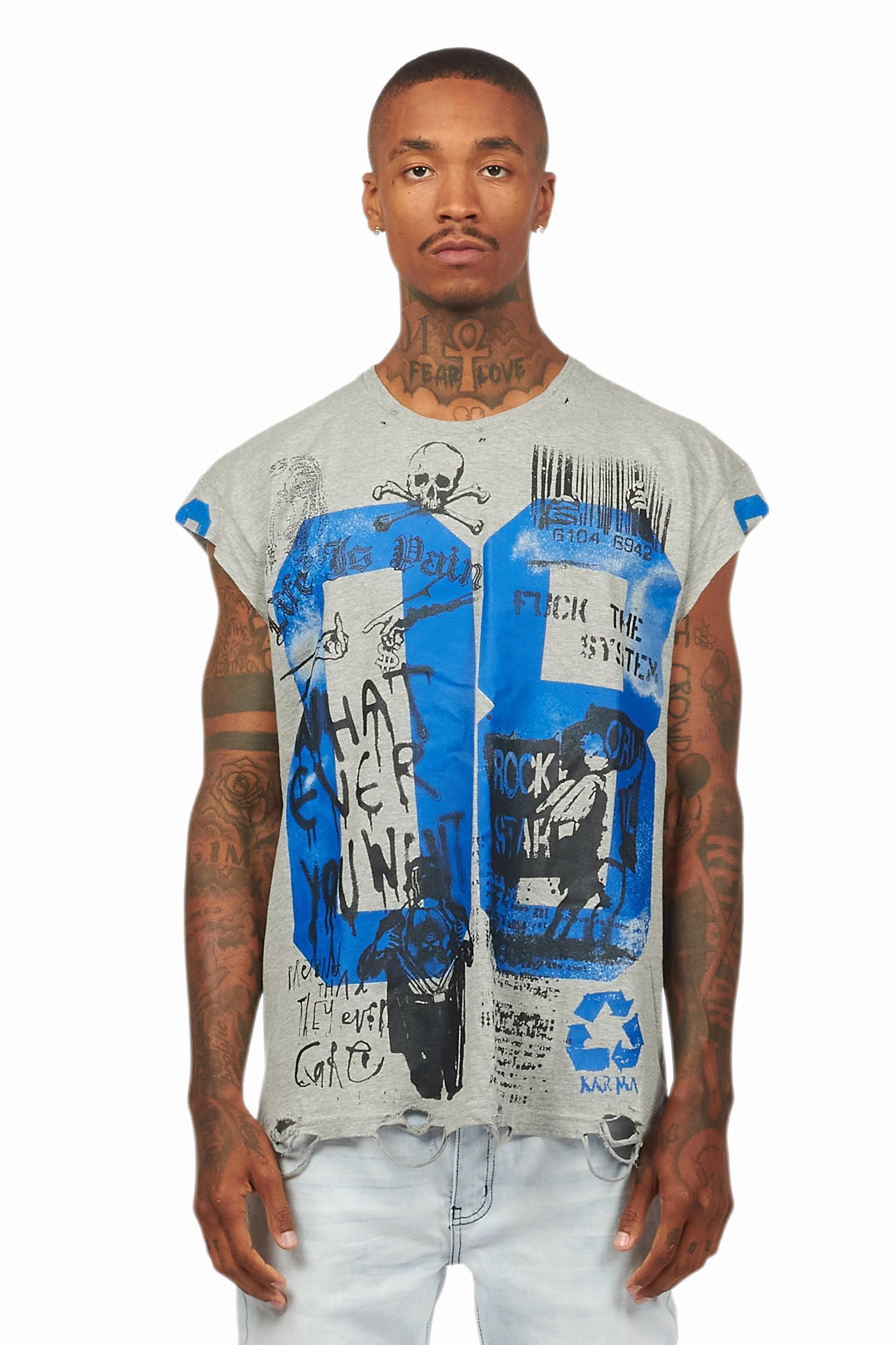 Grill Heather Grey Graphic Muscle T-Shirt Male Product Image