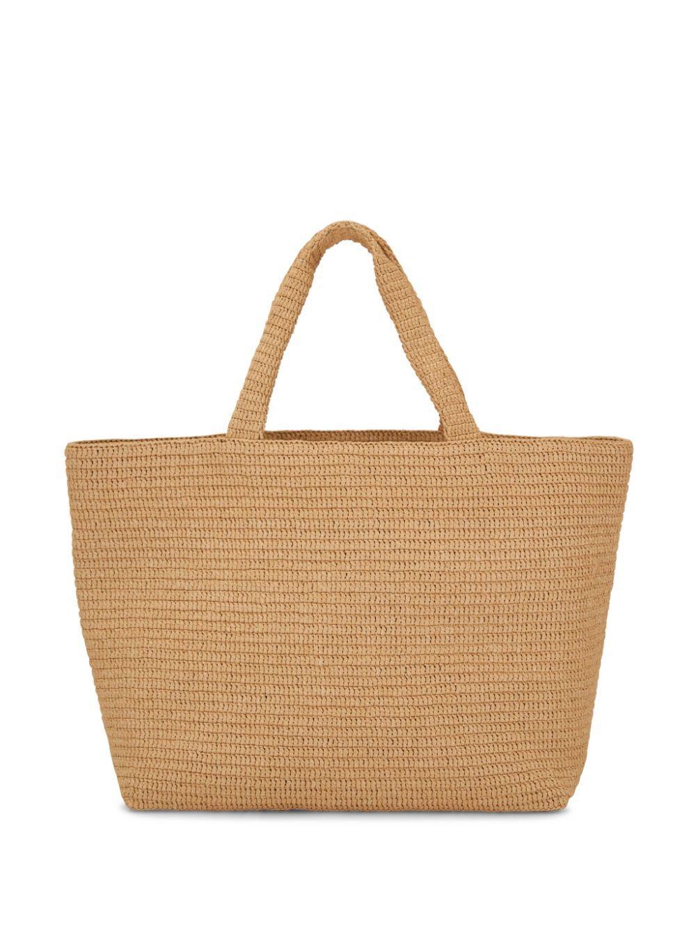 SAINT LAURENT East-west Logo Raffia Tote Bag In Beige Product Image