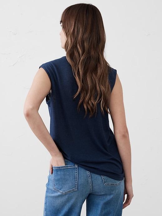 Linen-Blend Split-Neck Tank Product Image