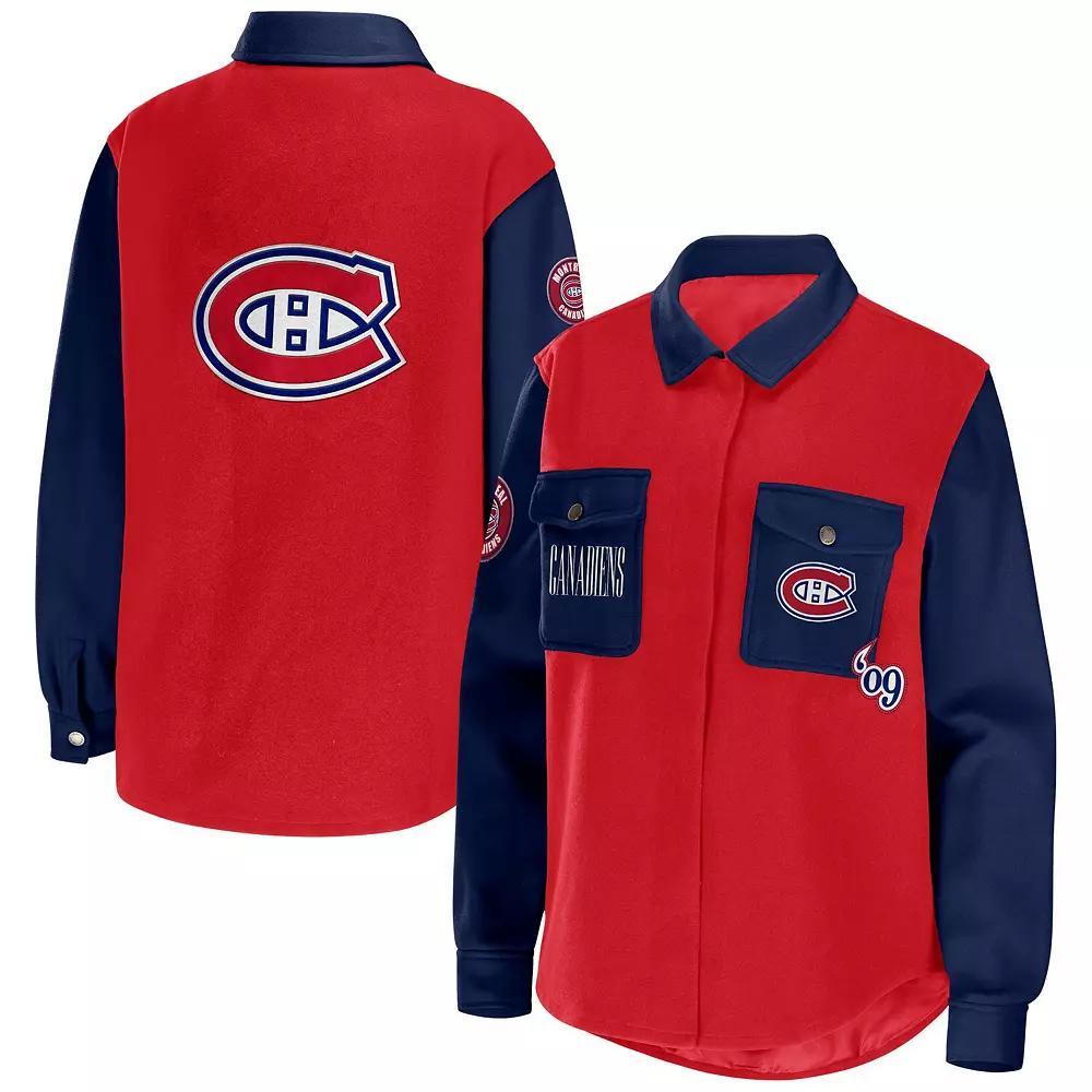 Women's WEAR by Erin Andrews Red/Navy Montreal Canadiens Colorblock Button-Up Shirt Jacket, Size: XL, Cnd Red Product Image