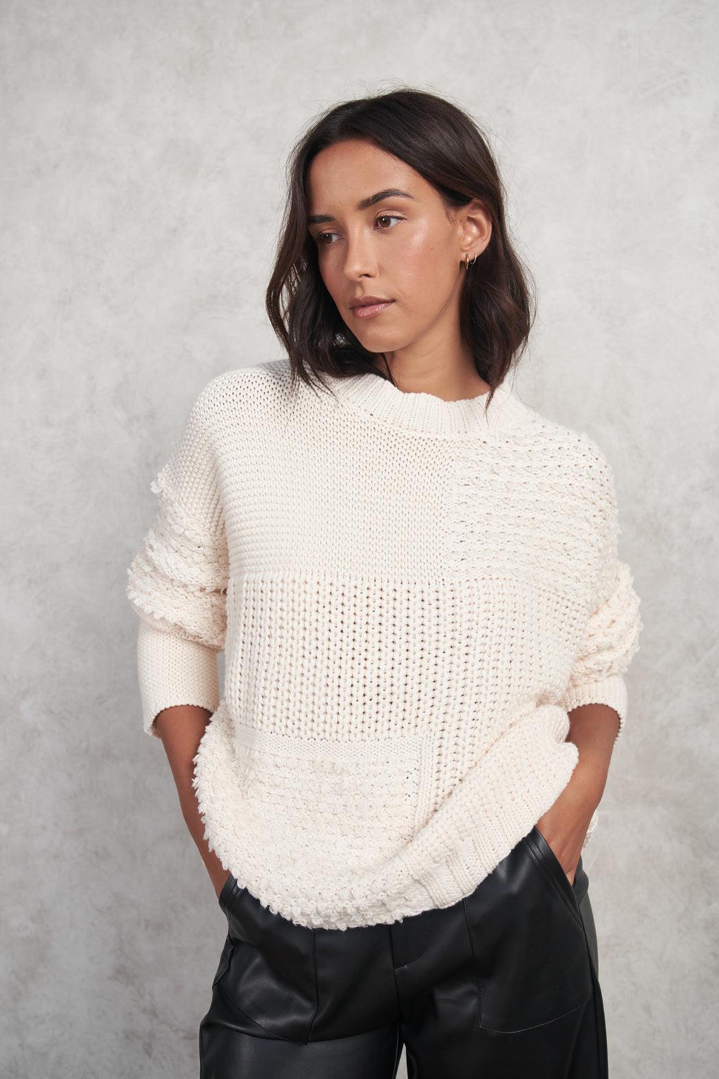 Cream Patchwork Weave Sweater Product Image
