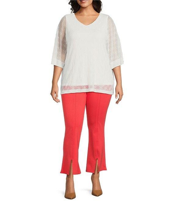 Slim Factor by Investments Plus Size V-Neck 3/4 Sleeve Textured Overlay Top Product Image
