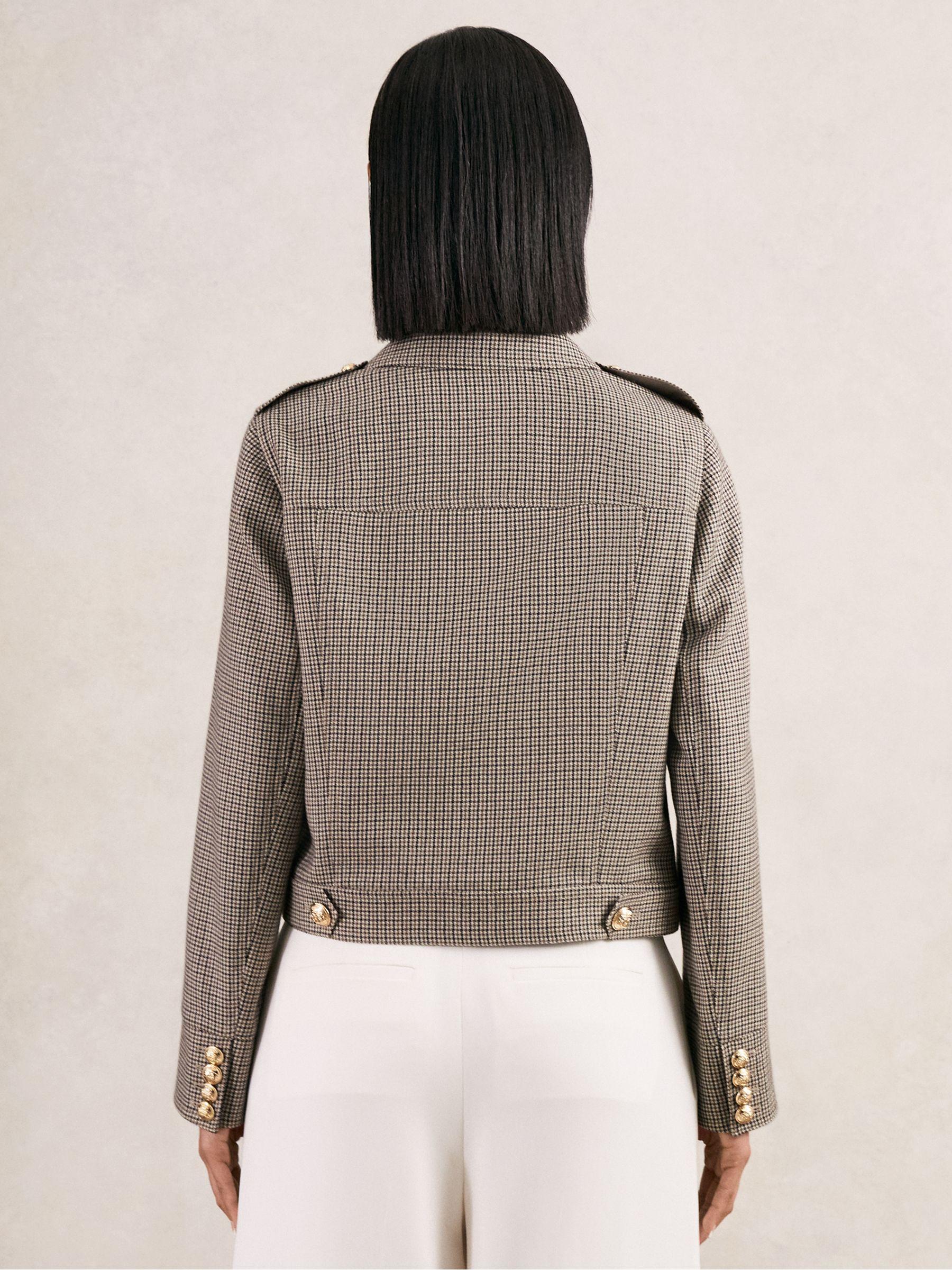 Wool Twin-Pocket Cropped Jacket in Neutral Check Product Image