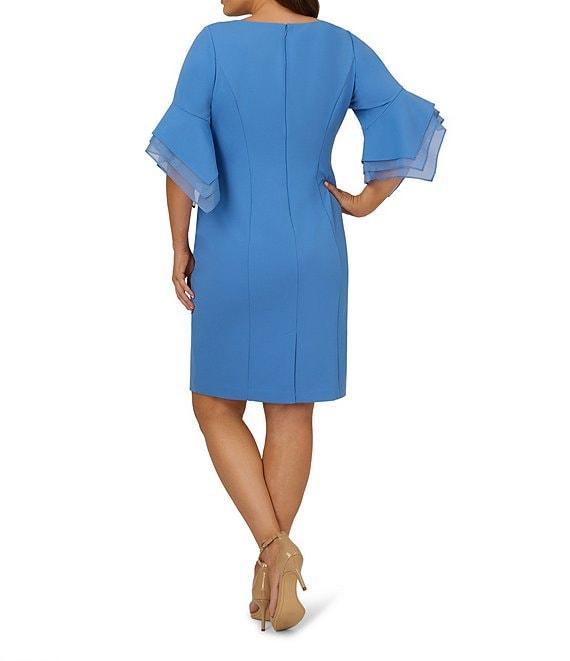 Adrianna Papell Plus Size Stretch Crepe 3/4 Bell Sleeve Sheath Dress Product Image