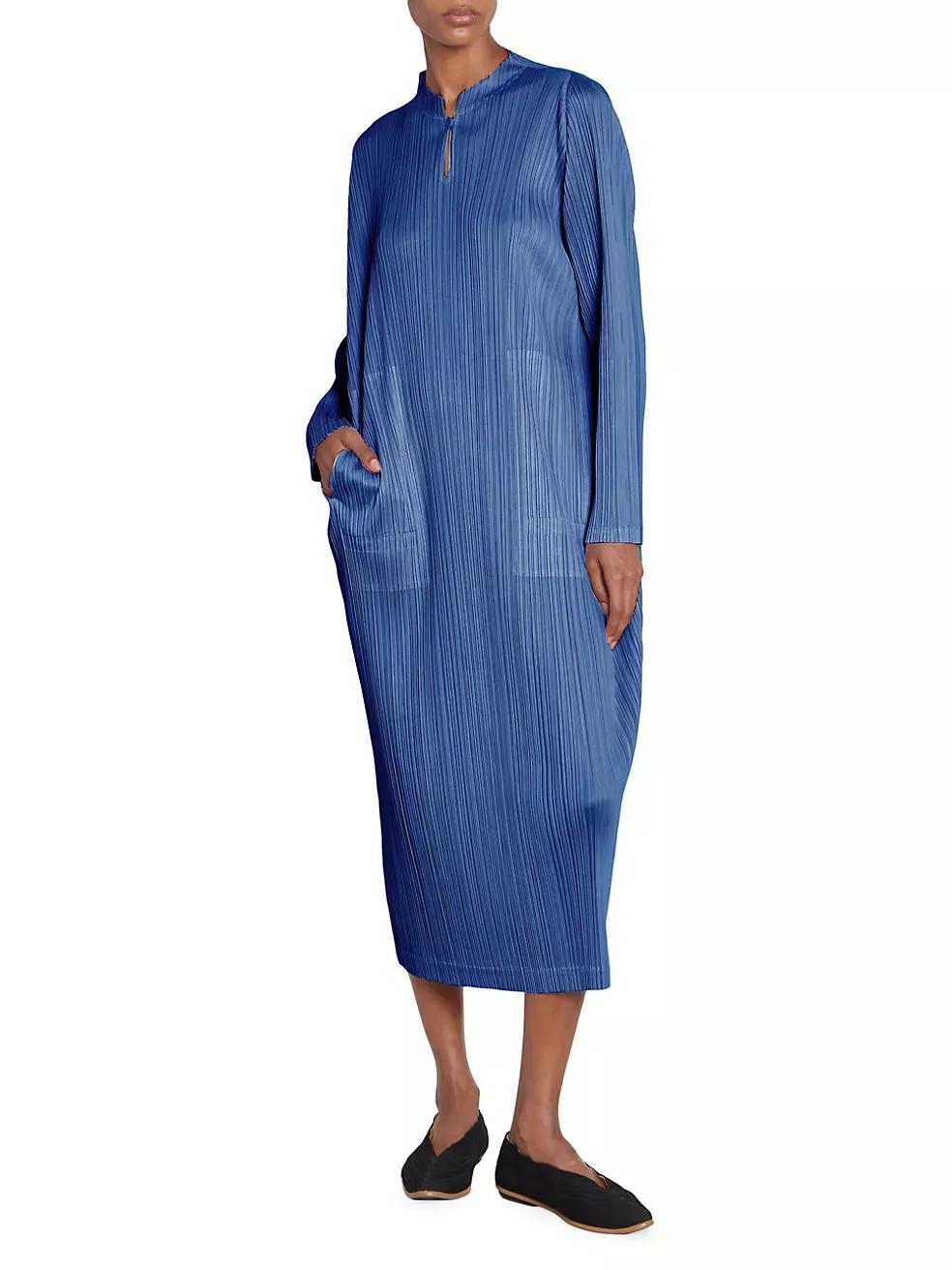 January Pleated Long-Sleeve Midi-Dress Product Image