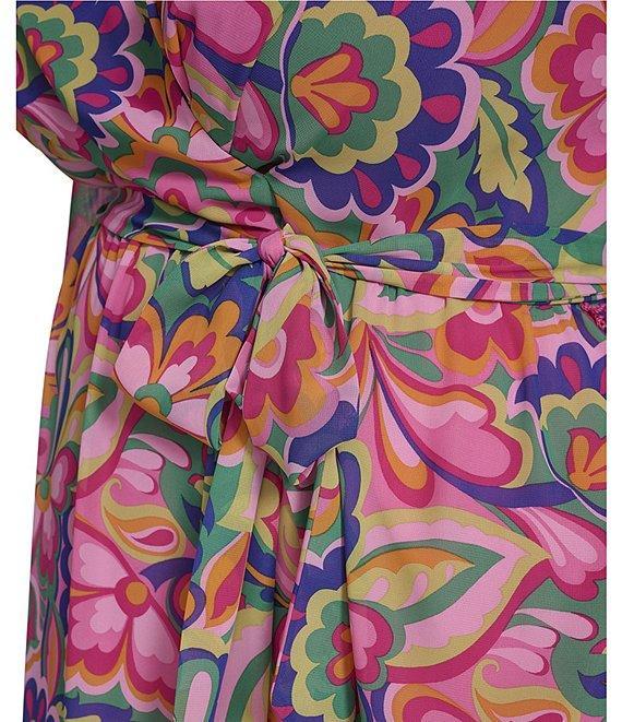 Jessica Howard Plus Size V-Neck 3/4 Sleeve Tie Sash Chiffon Faux Wrap Maxi Dress Product Image