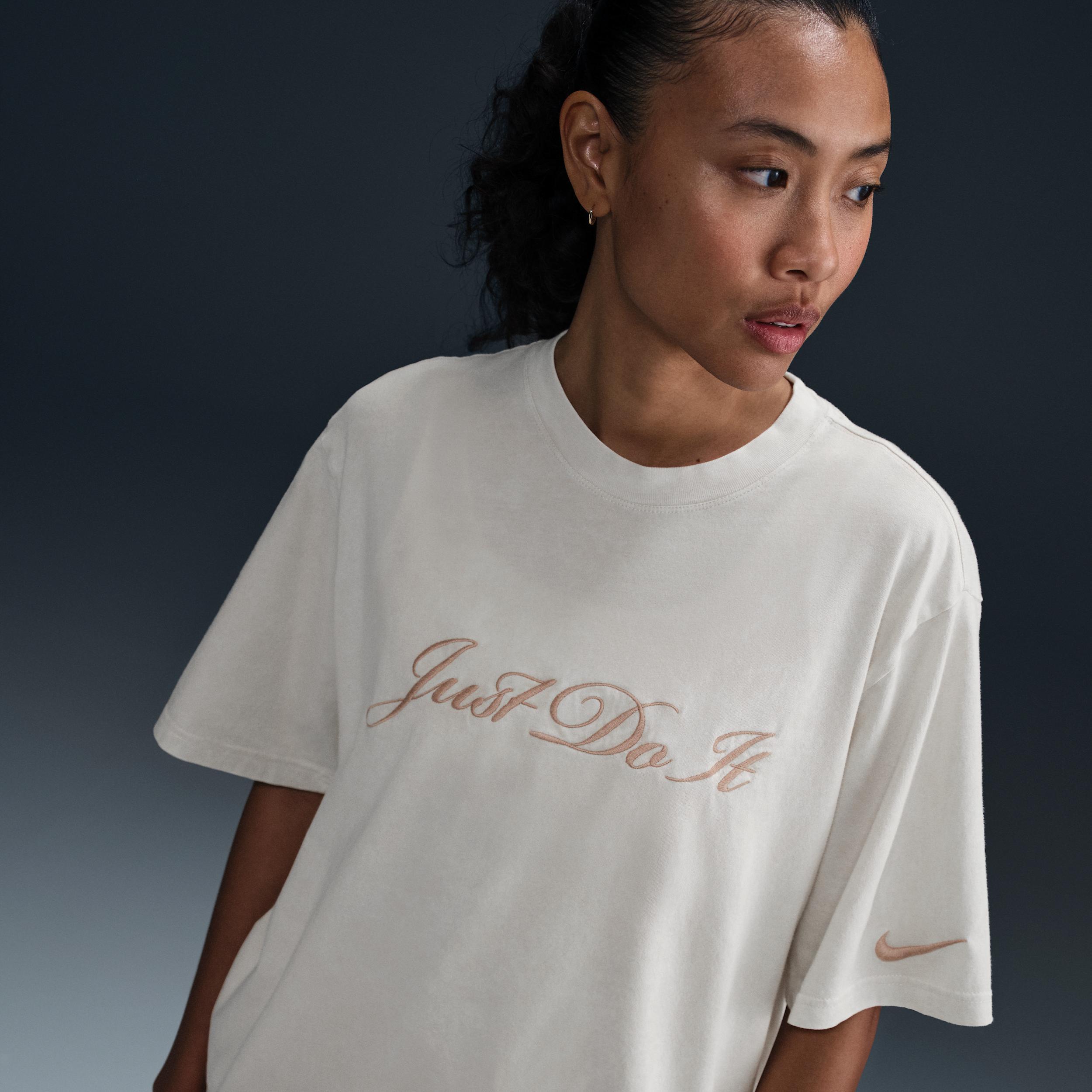 Women's Nike Sportswear "Just Do It" Embroidered Stonewash Graphic Tee, Size: Small, Light Orewood Product Image