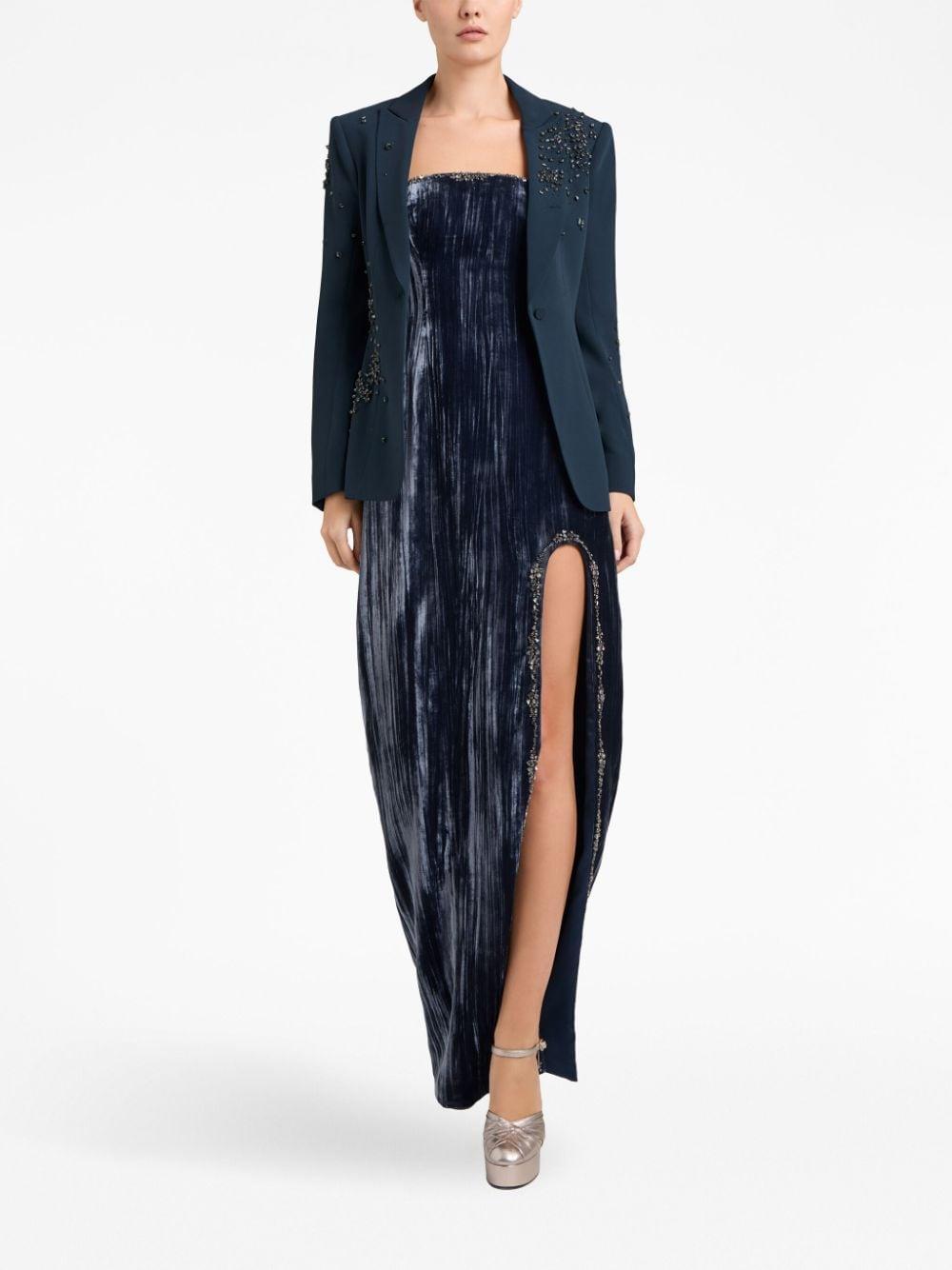 Eponine Strapless Velvet Gown In Peacock Blue Product Image