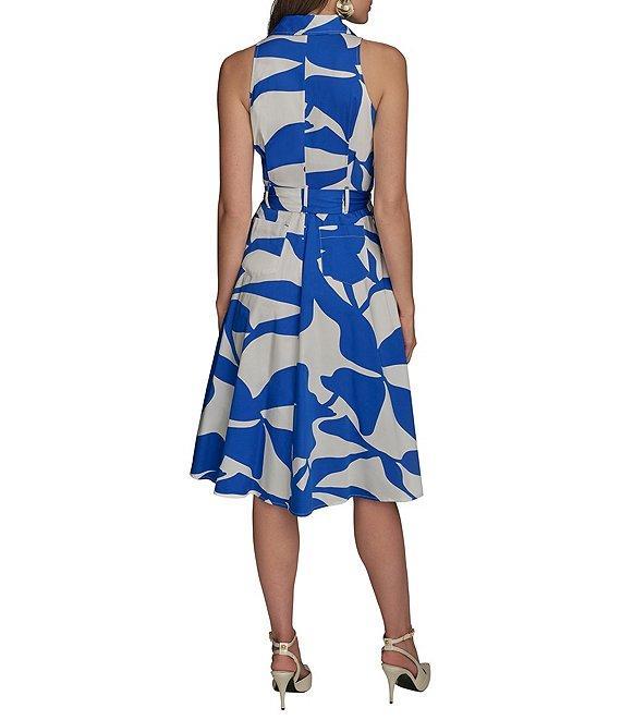 Donna Karan Floral Print Button Front Grommet Belted Midi Dress Product Image