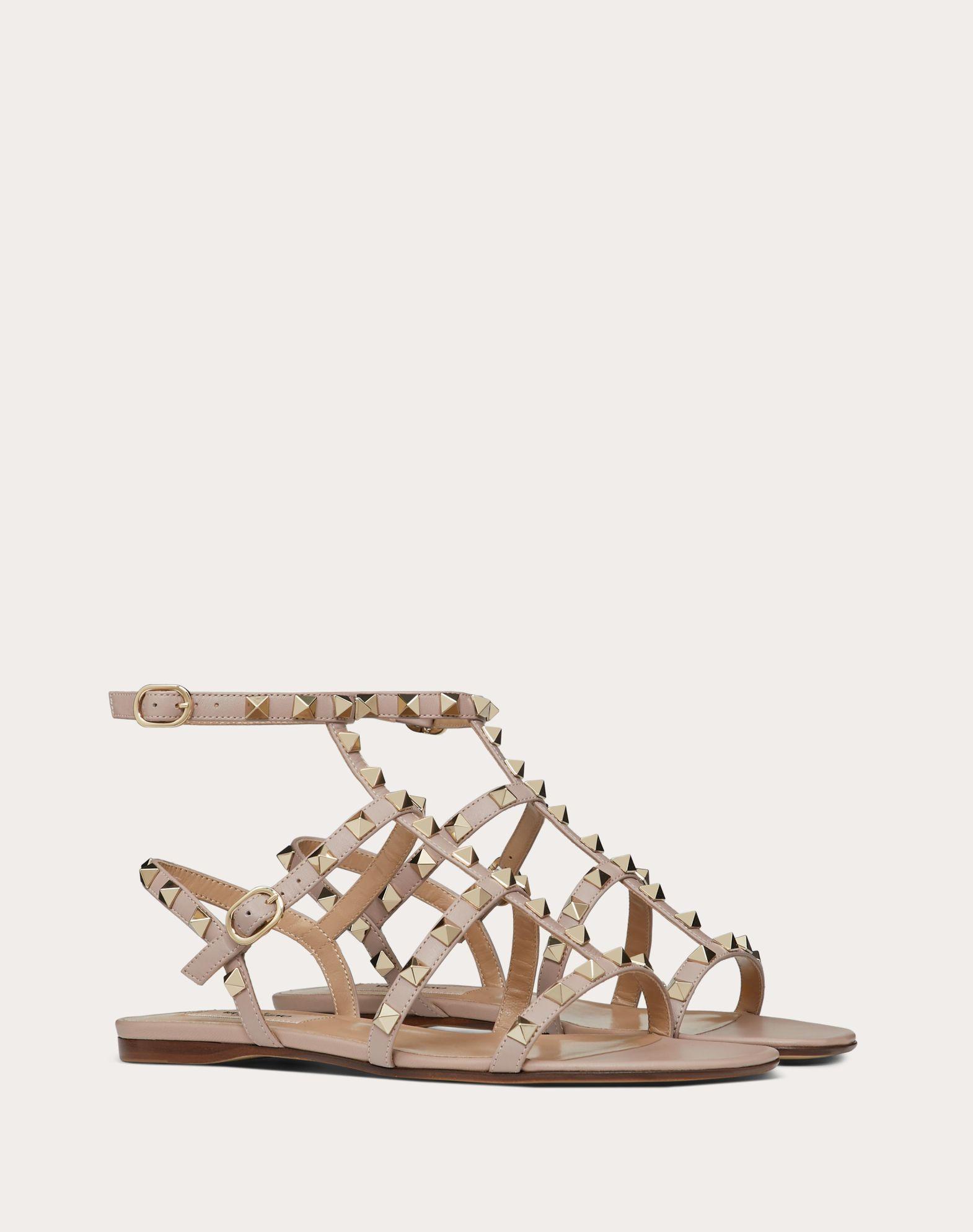 Rockstud Flat Calfskin Sandal With Straps Product Image
